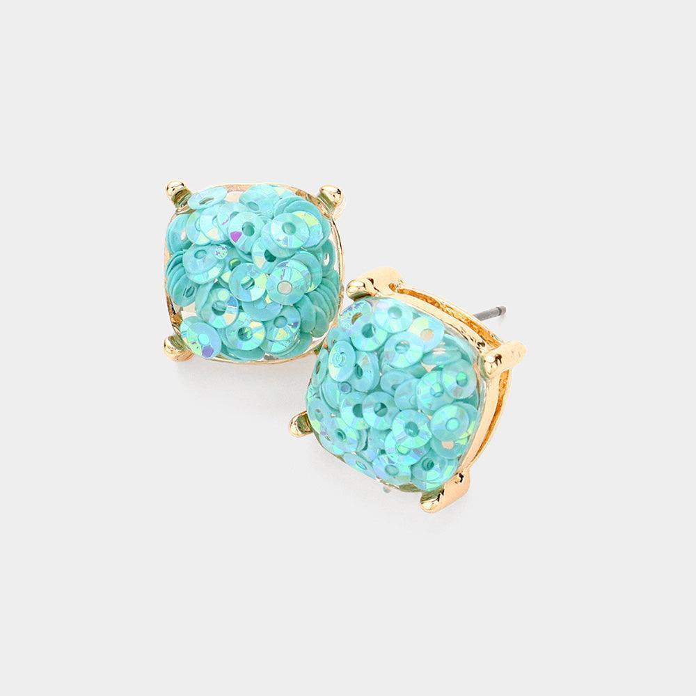 Blue Square Druzy Stud Earrings - Jewelry Store by Erik Rayo