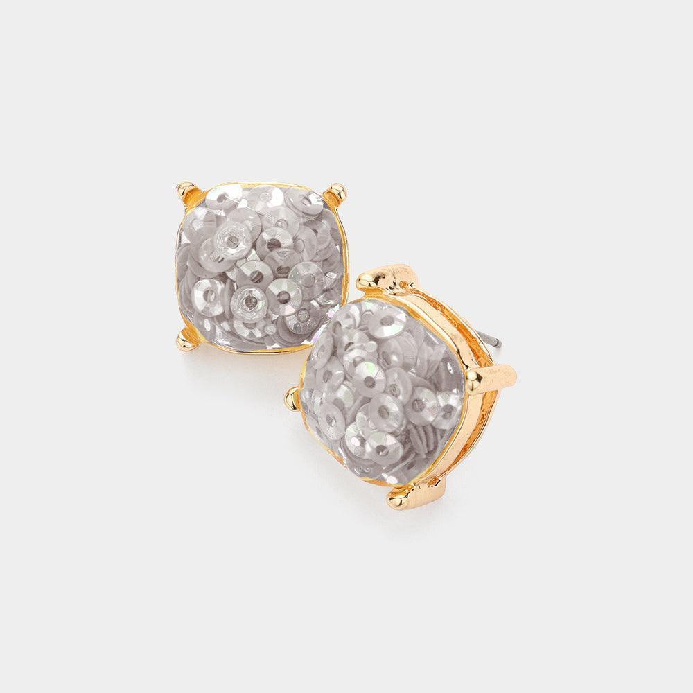 Silver Square Druzy Stud Earrings - Jewelry Store by Erik Rayo