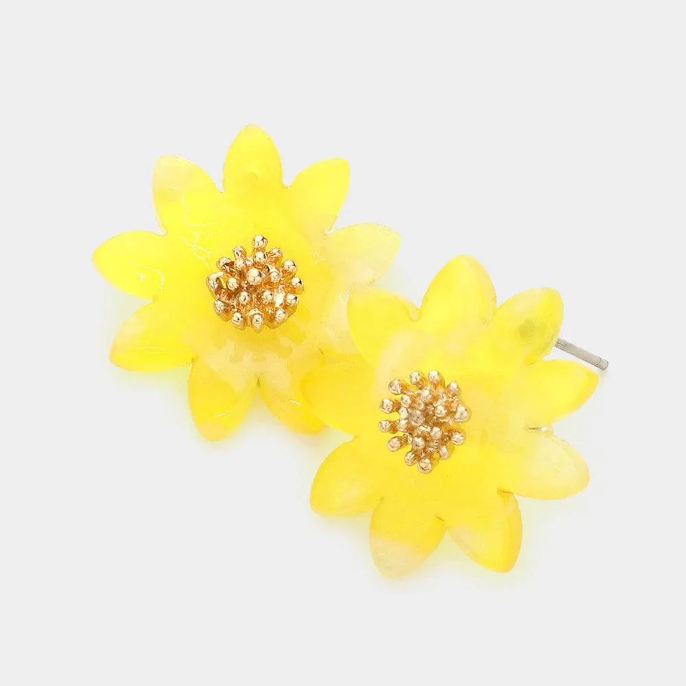 Yellow Celluloid Acetate Flower Stud Earrings - Jewelry Store by Erik Rayo