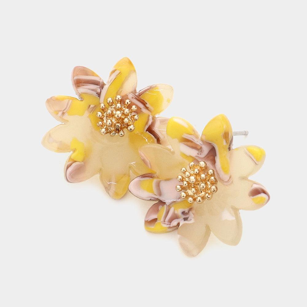 Yellow Celluloid Acetate Flower Stud Earrings - Jewelry Store by Erik Rayo