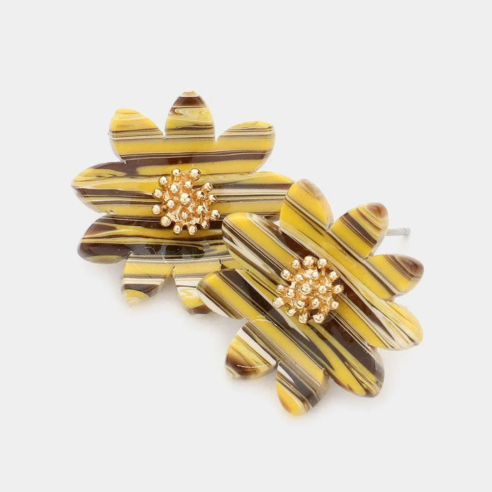 Yellow Celluloid Acetate Flower Stud Earrings - Jewelry Store by Erik Rayo
