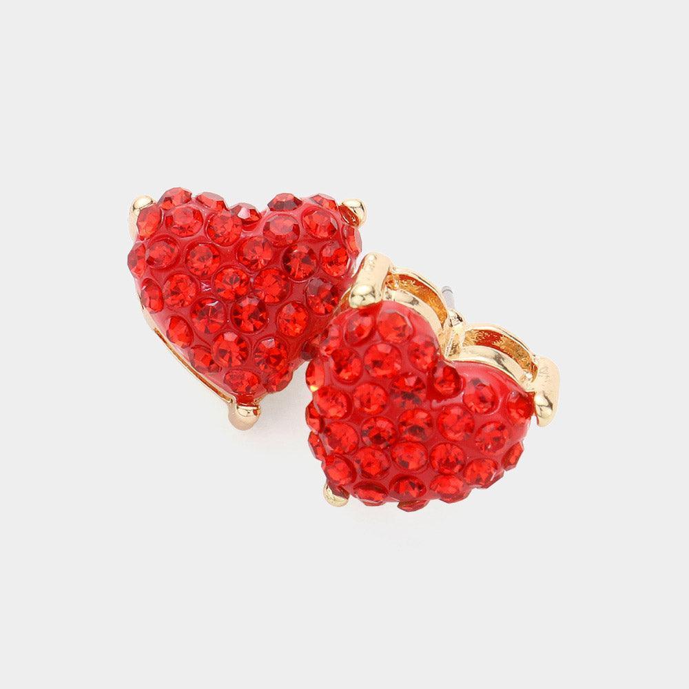 Red Stone Embellished Heart Stud Earrings - Jewelry Store by Erik Rayo