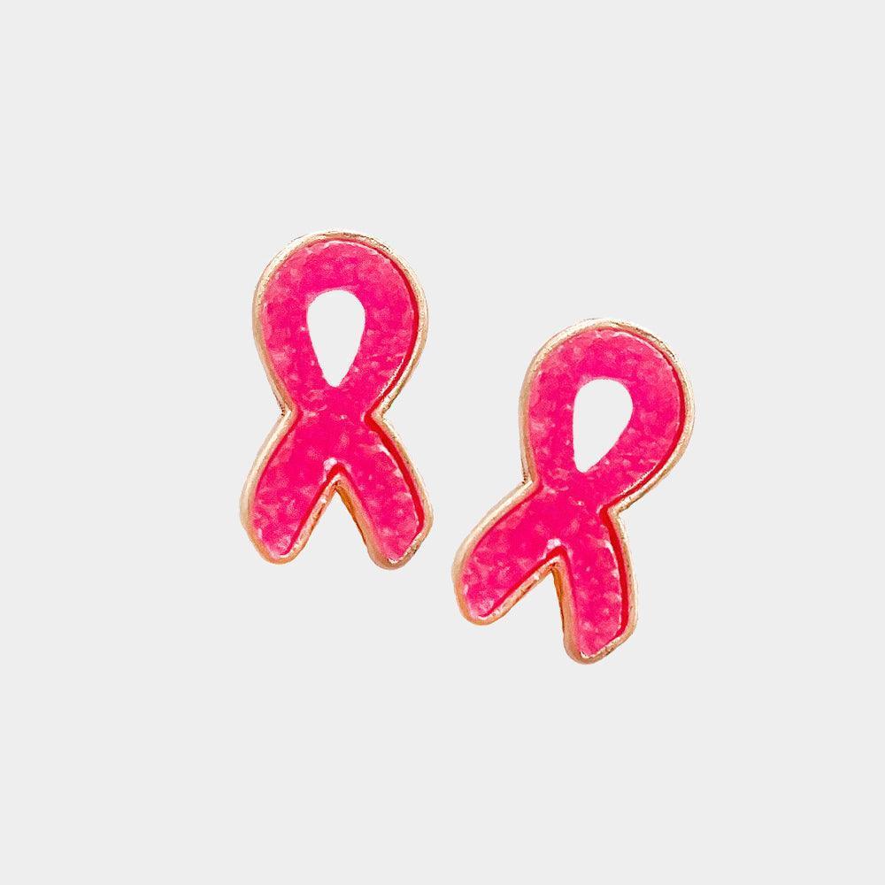Pink Druzy Pink Ribbon Stud Earrings - Jewelry Store by Erik Rayo