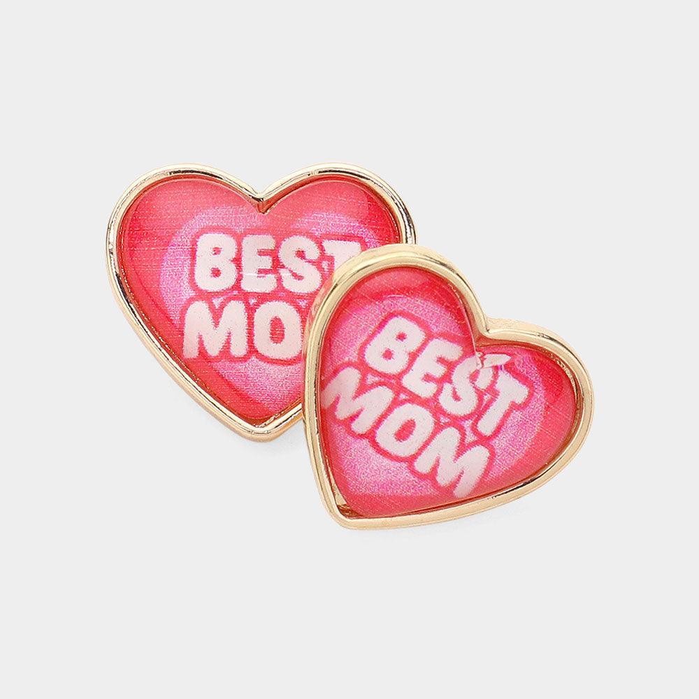 BEST MOM Message Heart Stud Earrings - Jewelry Store by Erik Rayo