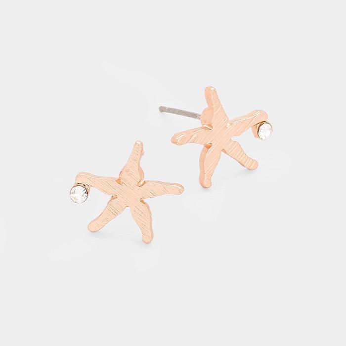 Rose Gold Metal Starfish Stone Stud Earrings - Jewelry Store by Erik Rayo