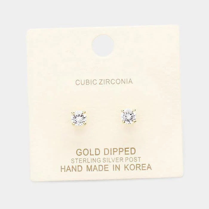 Silver Gold Dipped 5mm Cubic Zirconia Round Stud Earrings - Jewelry Store by Erik Rayo