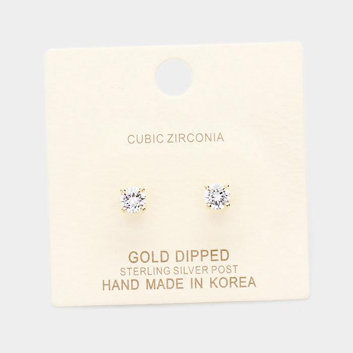 Silver Gold Dipped 5mm Cubic Zirconia Round Stud Earrings