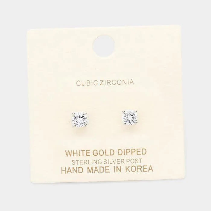 Clear White Gold Dipped 5mm Cubic Zirconia Round Stud Earrings - Jewelry Store by Erik Rayo