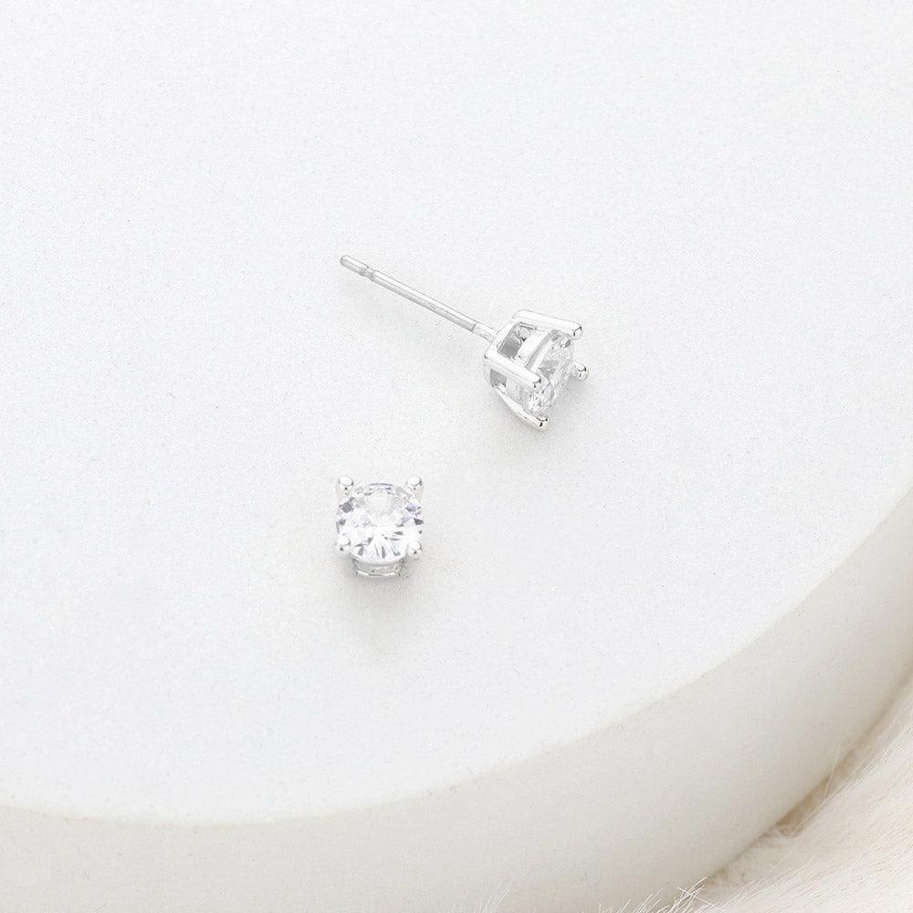 Silver 5mm Round Cut Crystal Cubic Zirconia CZ Stud Earrings with Clear Box - Jewelry Store by Erik Rayo