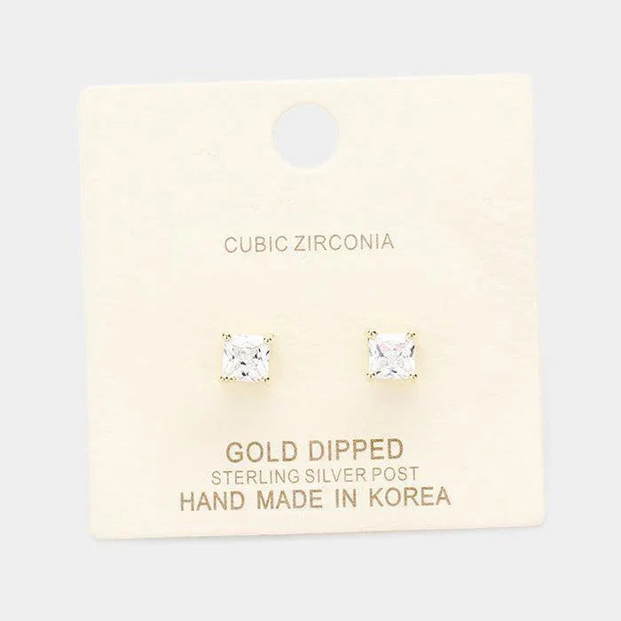 Silver Gold Dipped 5mm Cubic Zirconia Square Stud Earring - Jewelry Store by Erik Rayo