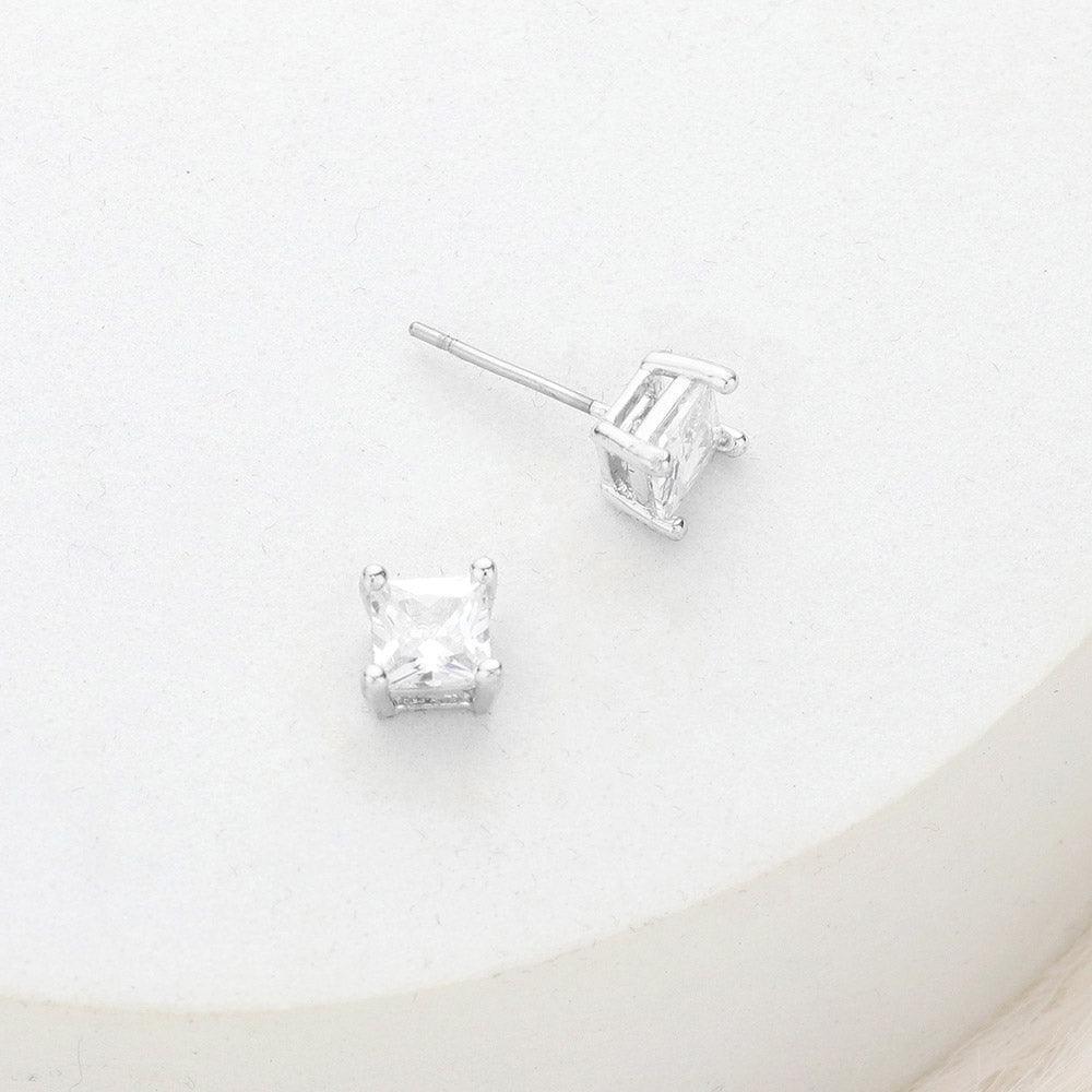 Silver 5mm Square Crystal Cubic Zirconia CZ Stud Earrings with Clear Box - Jewelry Store by Erik Rayo