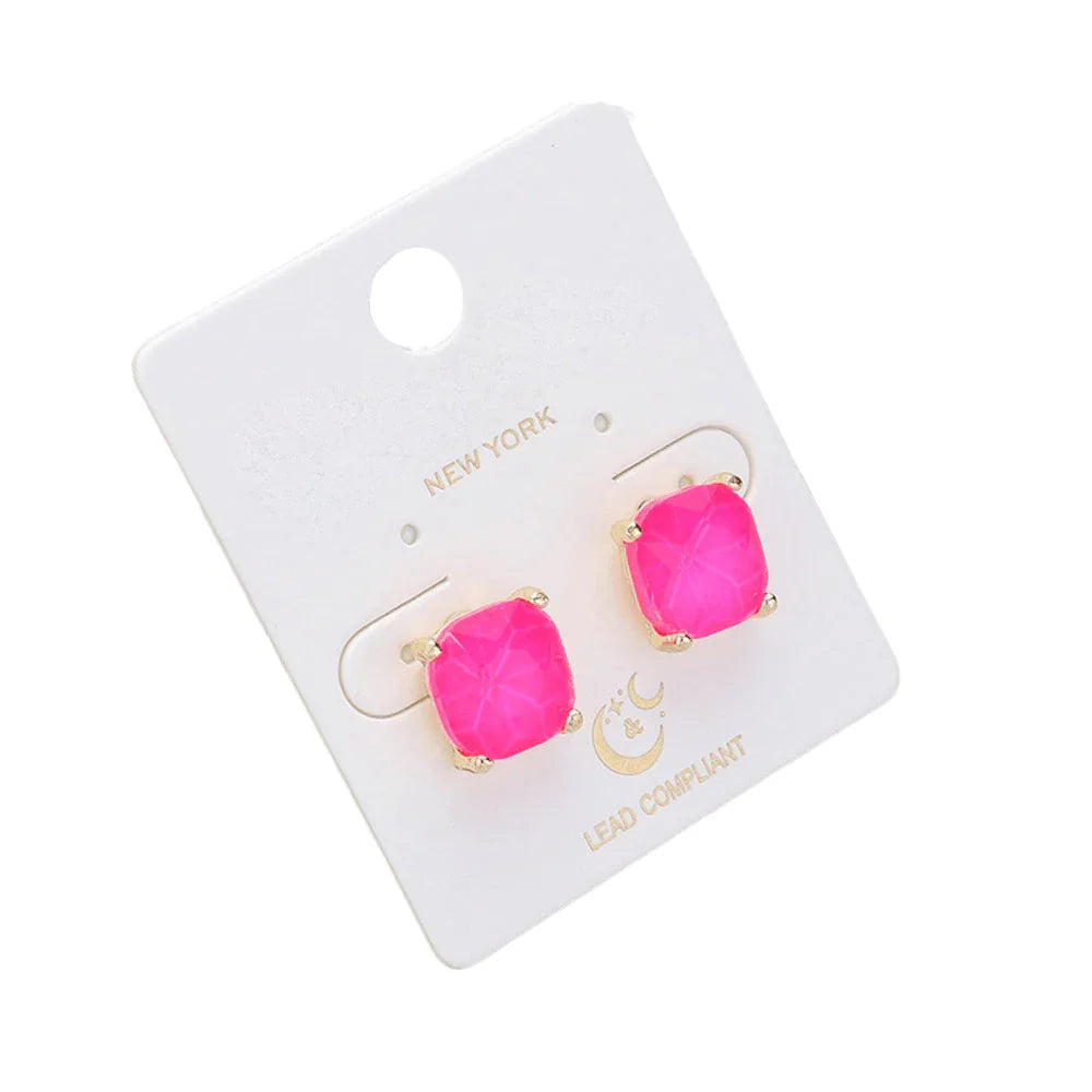 Red Cushion Square Stone Stud Evening Earrings - Jewelry Store by Erik Rayo