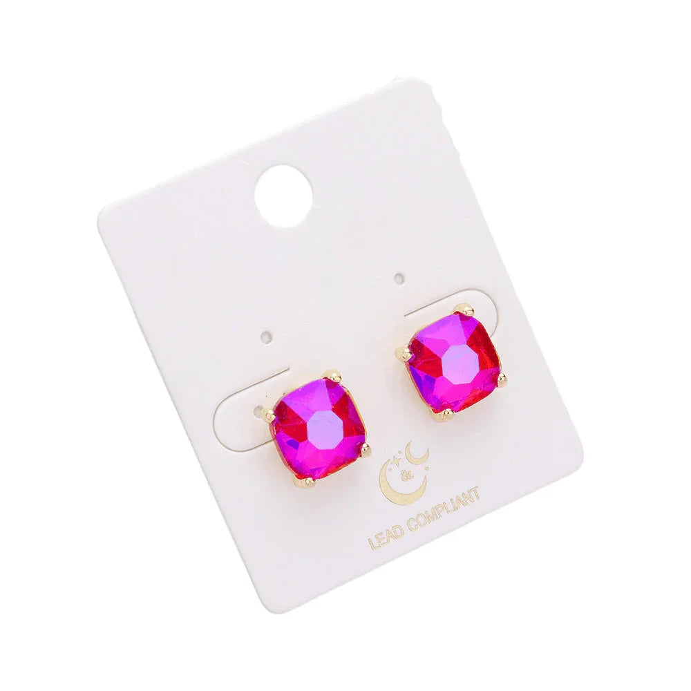 Red Cushion Square Stone Stud Evening Earrings - Jewelry Store by Erik Rayo