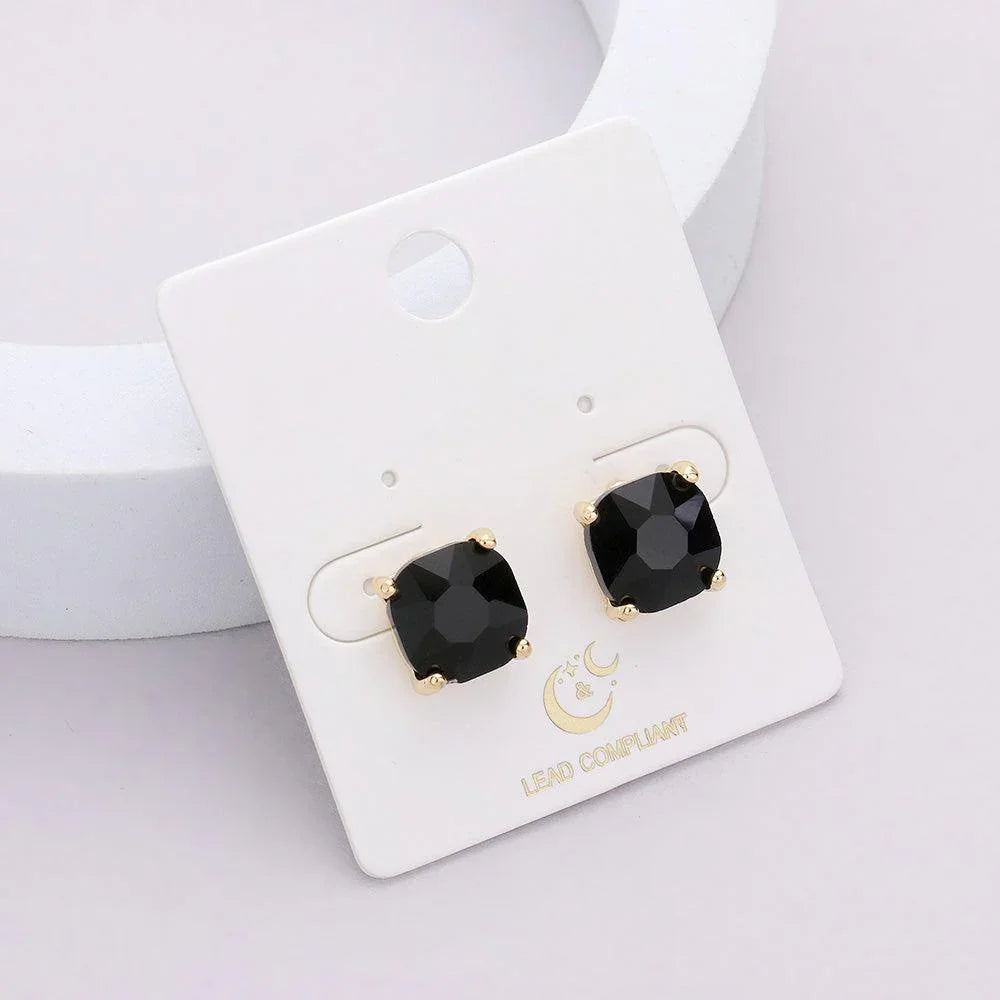 Black Cushion Square Stone Stud Evening Earrings - Jewelry Store by Erik Rayo