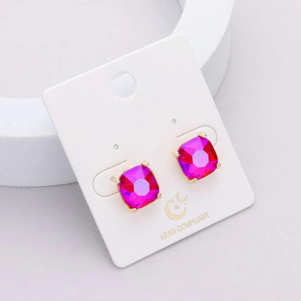 Red Cushion Square Stone Stud Evening Earrings - Jewelry Store by Erik Rayo
