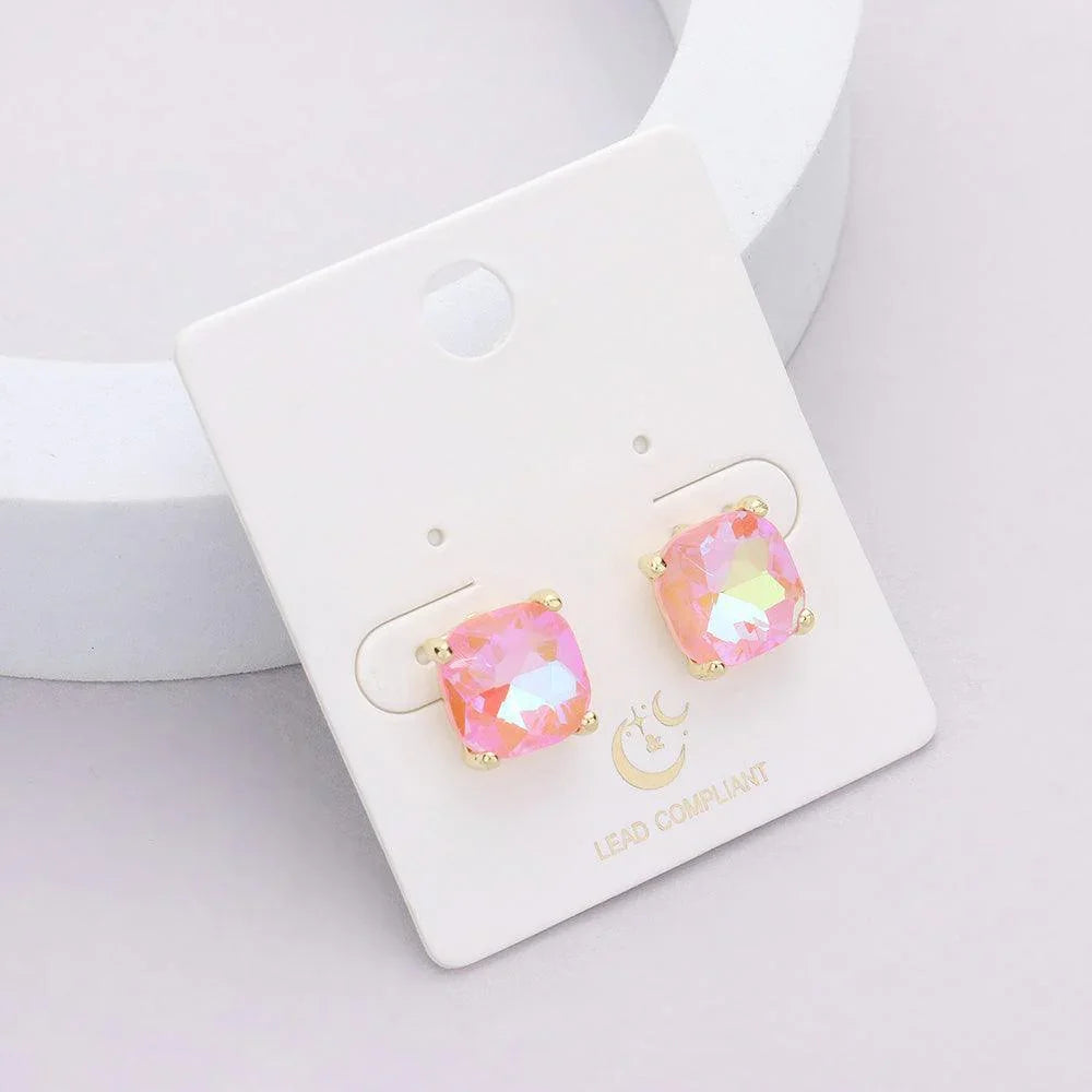 Pink Cushion Square Stone Stud Evening Earrings - Jewelry Store by Erik Rayo