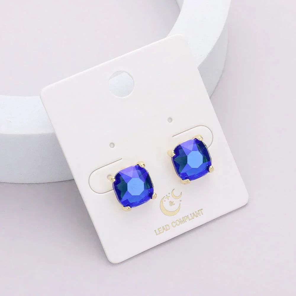 Blue Cushion Square Stone Stud Evening Earrings - Jewelry Store by Erik Rayo