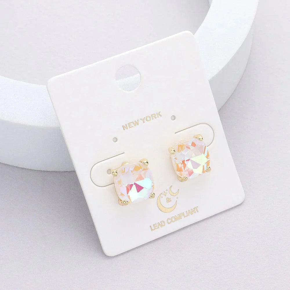 White Cushion Square Stone Stud Evening Earrings - Jewelry Store by Erik Rayo