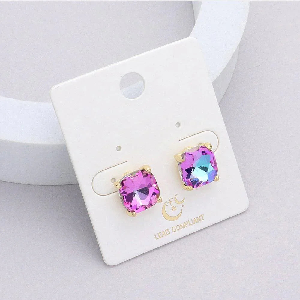 Lavender Cushion Square Stone Stud Evening Earrings - Jewelry Store by Erik Rayo