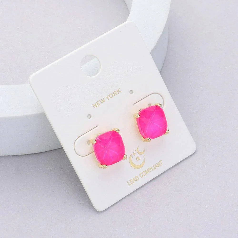 Red Cushion Square Stone Stud Evening Earrings - Jewelry Store by Erik Rayo