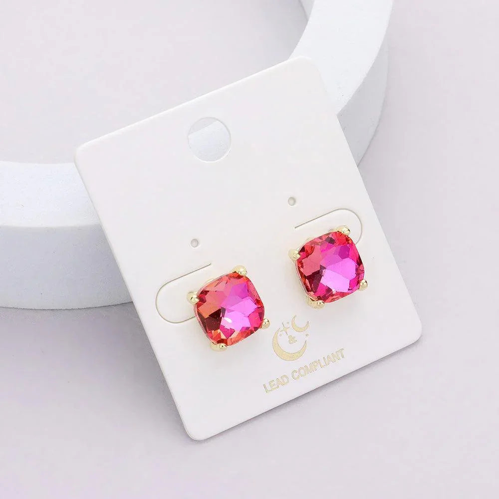 Pink Cushion Square Stone Stud Evening Earrings - Jewelry Store by Erik Rayo