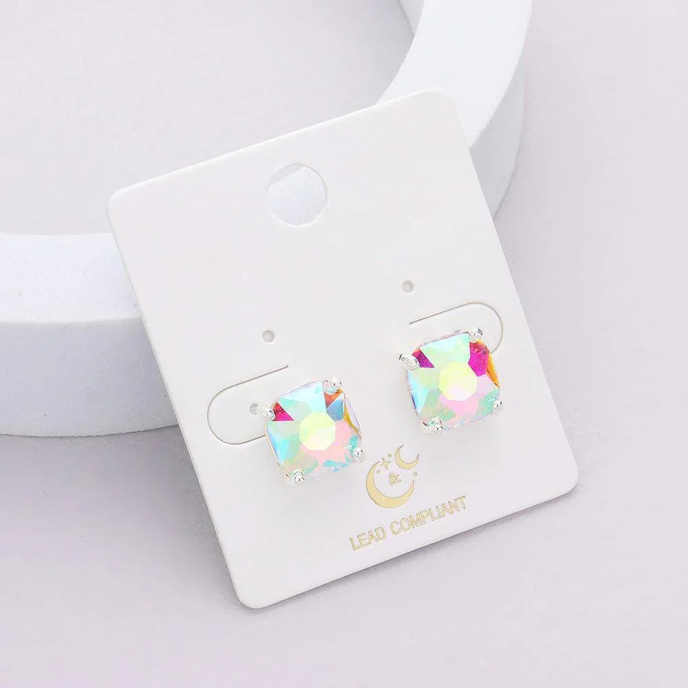 Silver Cushion Square Stone Stud Evening Earrings - Jewelry Store by Erik Rayo