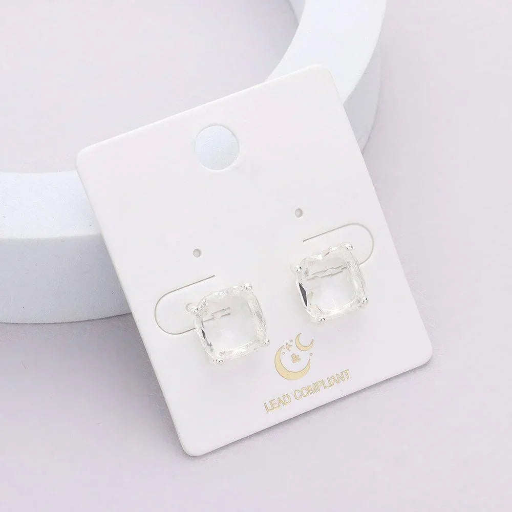 Silver Cushion Square Stone Stud Evening Earrings - Jewelry Store by Erik Rayo