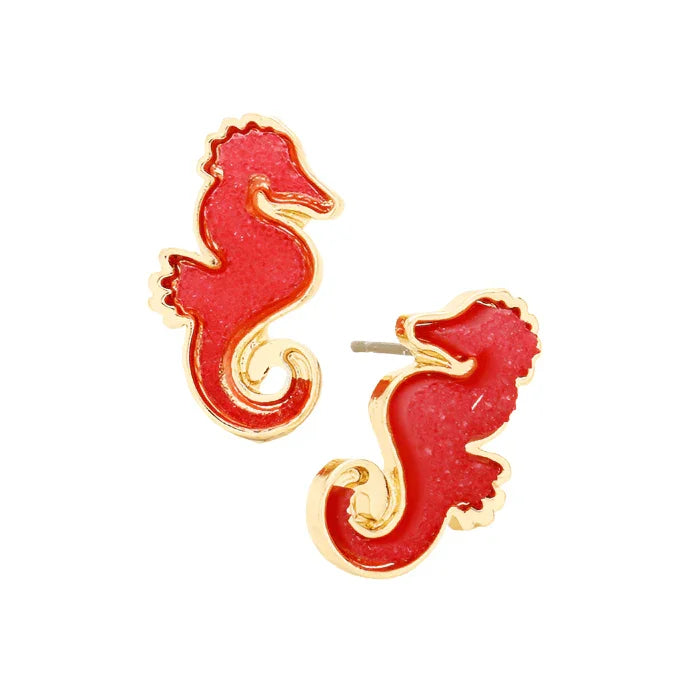 Gold Faux Druzy Seahorse Stud Earrings - Jewelry Store by Erik Rayo