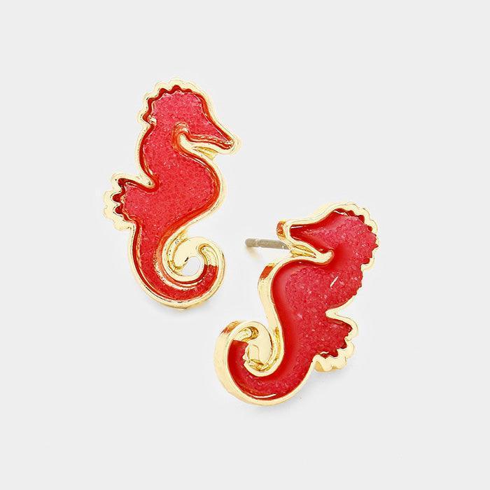 Gold Faux Druzy Seahorse Stud Earrings - Jewelry Store by Erik Rayo