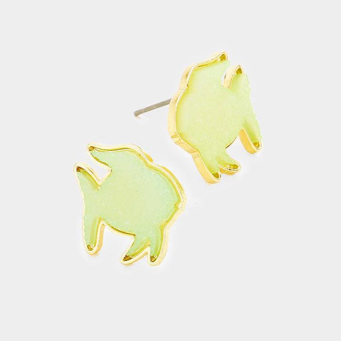 Gold Faux Druzy Fish Stud Earrings - Jewelry Store by Erik Rayo