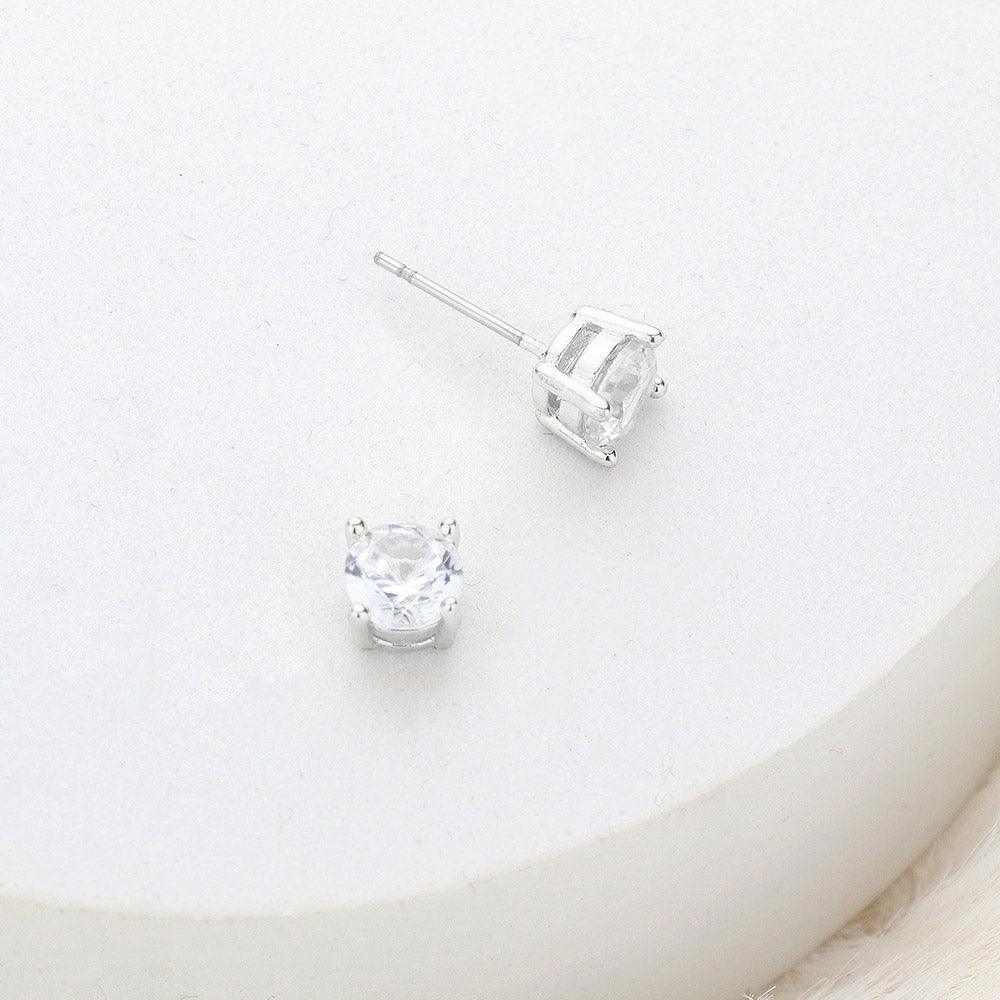Silver 6mm Round Cut Crystal Cubic Zirconia CZ Stud Earrings with Clear Box - Jewelry Store by Erik Rayo