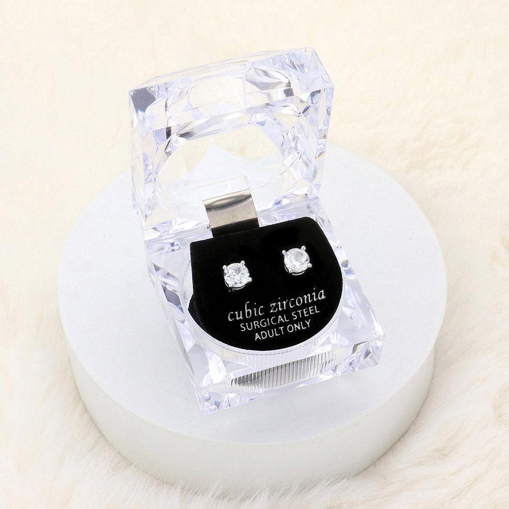 Silver 6mm Round Cut Crystal Cubic Zirconia CZ Stud Earrings with Clear Box - Jewelry Store by Erik Rayo