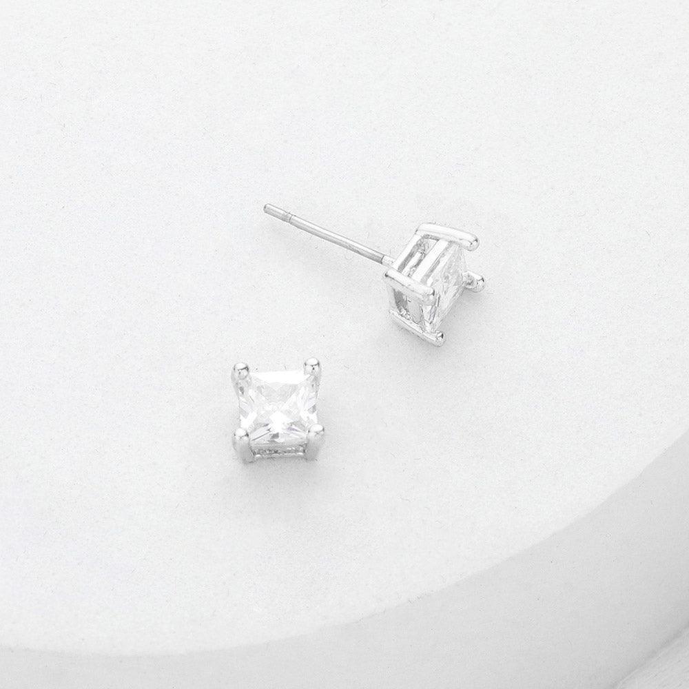 Silver 6mm Square Crystal Cubic Zirconia CZ Stud Earrings with Clear Box - Jewelry Store by Erik Rayo