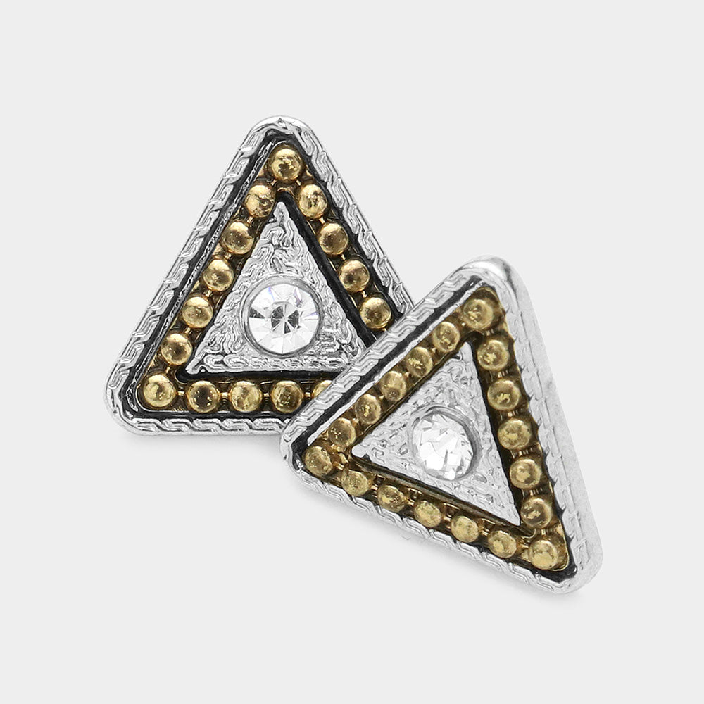 Two Tone Delta Stud Earrings