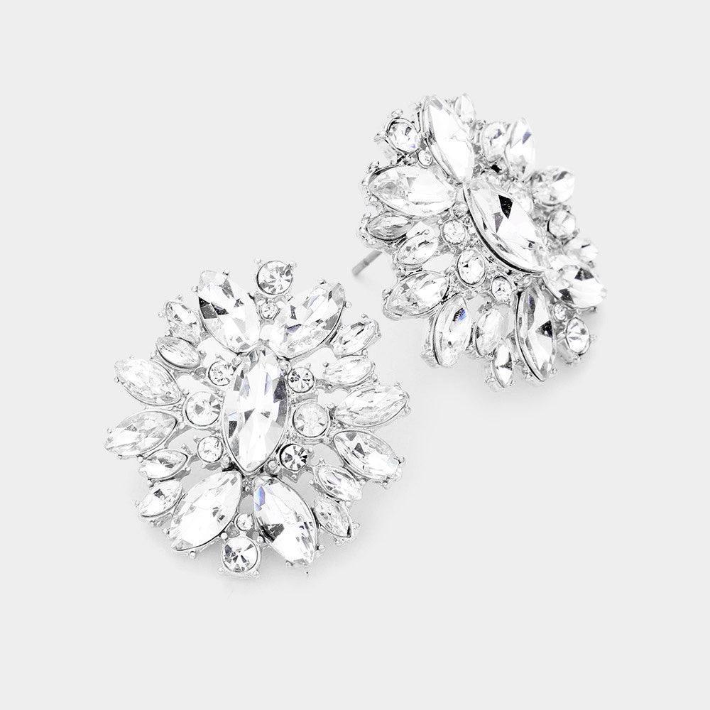 Floral Round Marquise Stone Evening Stud Earrings - Jewelry Store by Erik Rayo