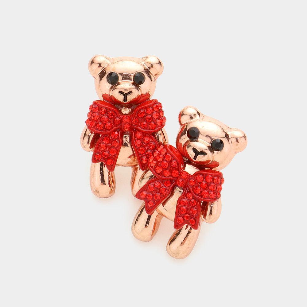 Red Rhinestone Embellished Bow Bear Stud Earrings - Jewelry Store by Erik Rayo