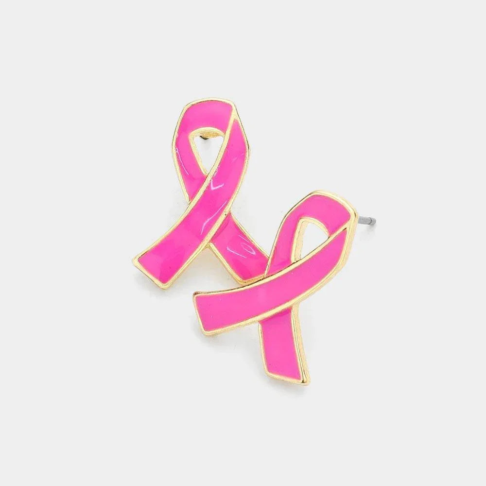 Pink Enamel Pink Ribbon Stud Earrings - Jewelry Store by Erik Rayo