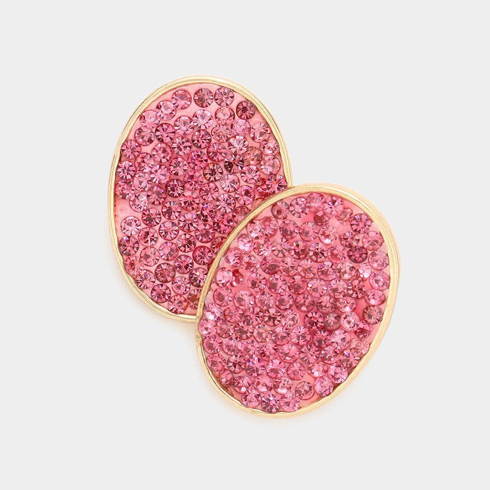 Pink Rhinestone Embellished Oval Stud Earrings - Jewelry Store by Erik Rayo