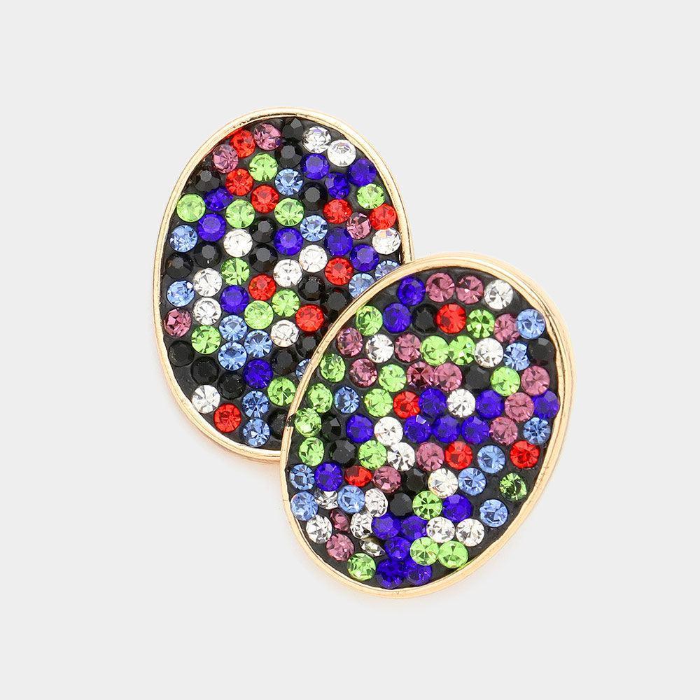 Rhinestone Embellished Oval Stud Earrings - Jewelry Store by Erik Rayo