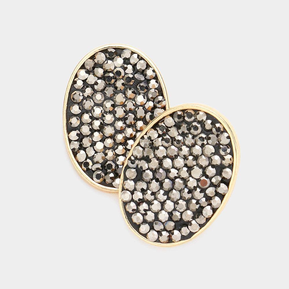 Hematite Rhinestone Embellished Oval Stud Earrings - Jewelry Store by Erik Rayo