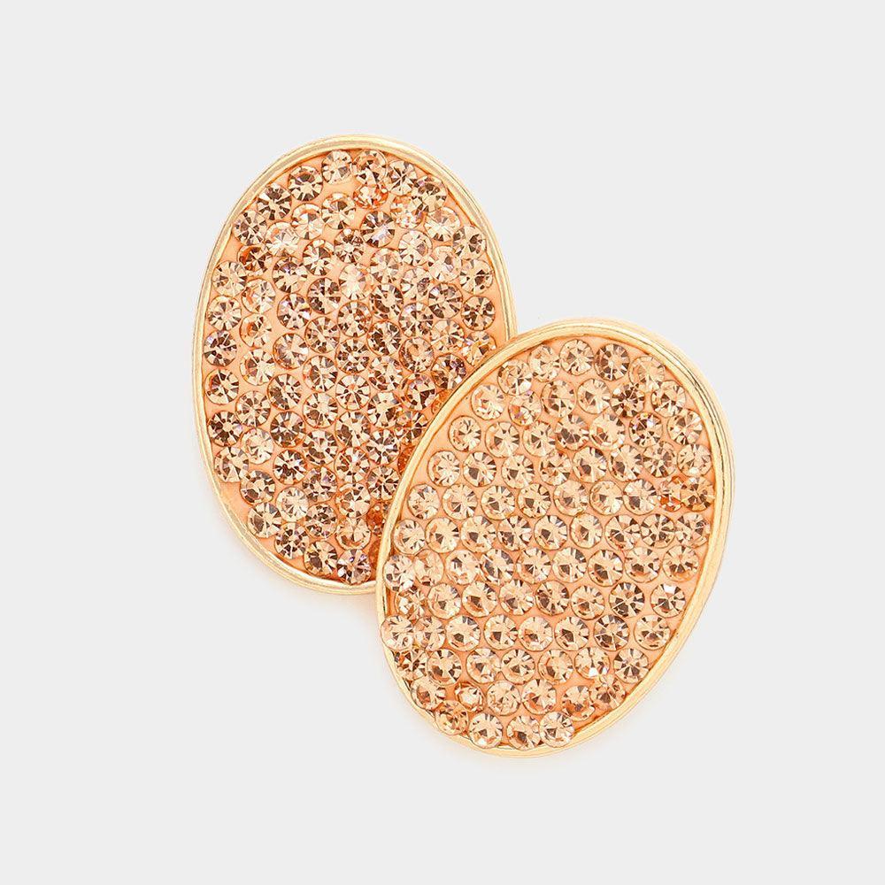 Peach Rhinestone Embellished Oval Stud Earrings - Jewelry Store by Erik Rayo
