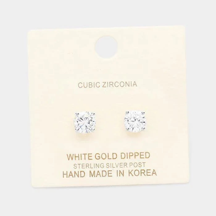 Clear White Gold Dipped 7mm Cubic Zirconia Round Stud Earrings - Jewelry Store by Erik Rayo