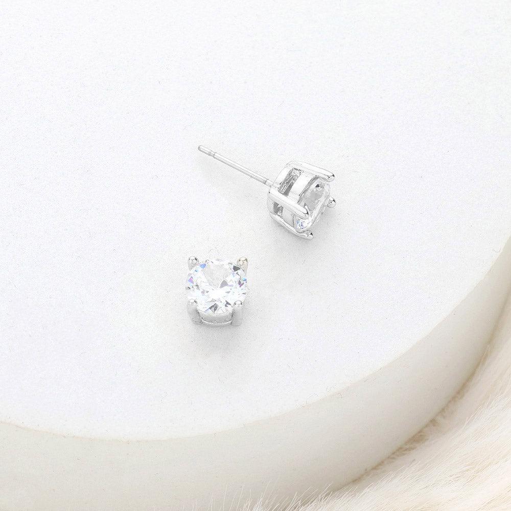 Silver 7mm Round Cut Crystal Cubic Zirconia CZ Stud Earrings with Clear Box - Jewelry Store by Erik Rayo