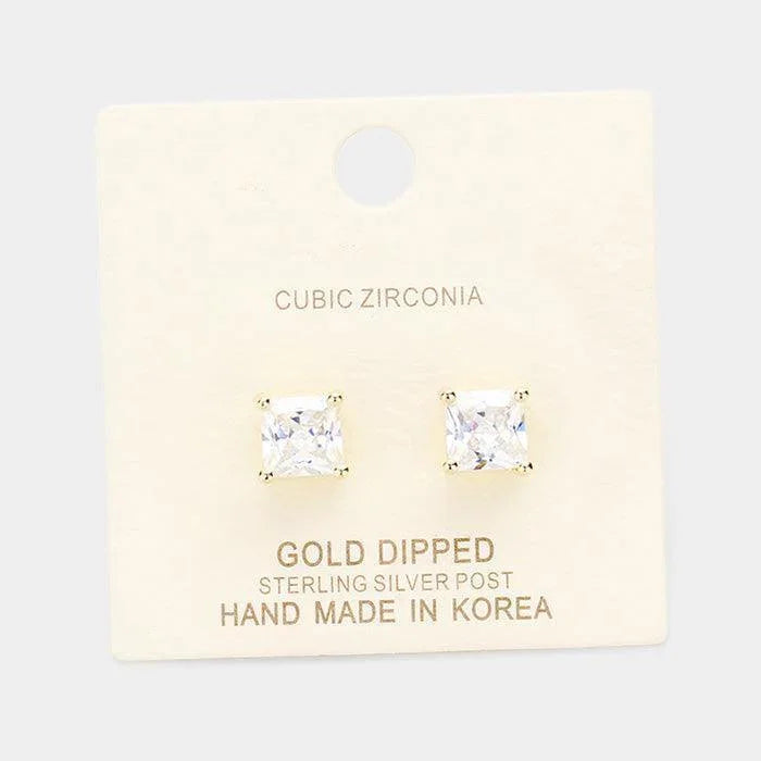 Silver Gold Dipped 7mm Cubic Zirconia Square Stud Earrings - Jewelry Store by Erik Rayo
