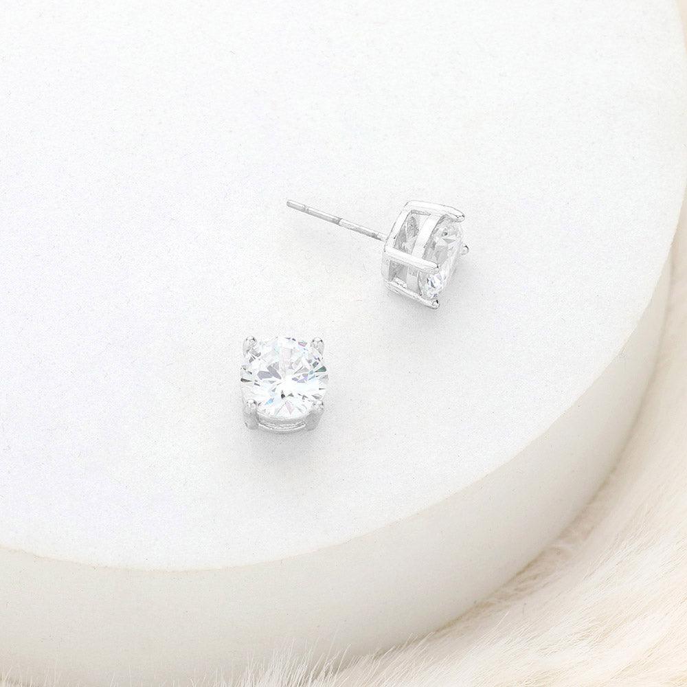 Silver 8mm Round Cut Crystal Cubic Zirconia CZ Stud Earrings with Clear Box - Jewelry Store by Erik Rayo