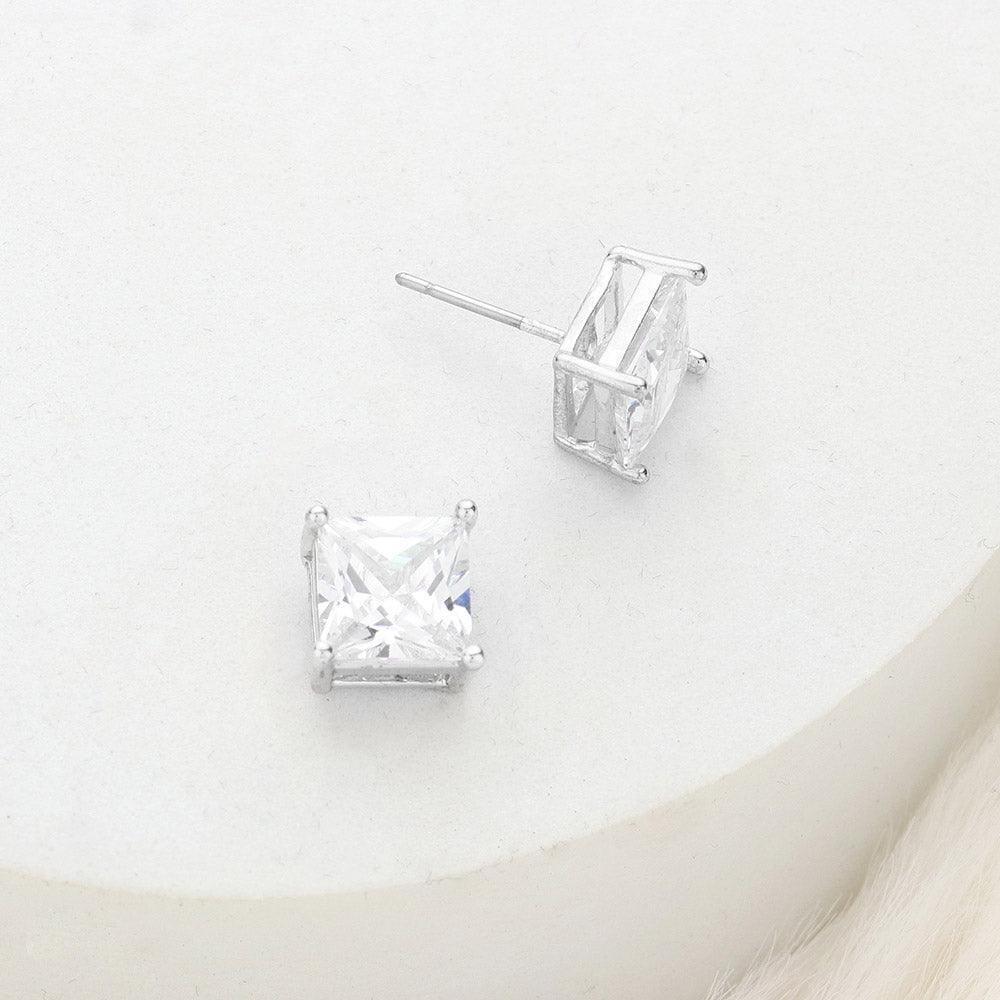 Silver 8mm Square Crystal Cubic Zirconia CZ Stud Earrings with Clear Box - Jewelry Store by Erik Rayo