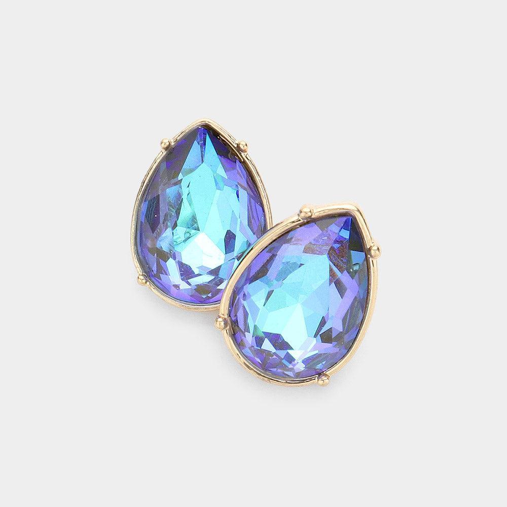 Blue Teardrop Stone Stud Earrings - Jewelry Store by Erik Rayo