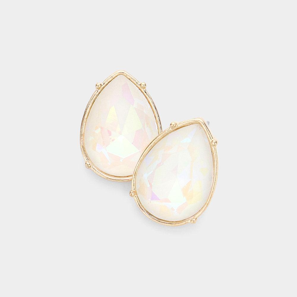 White Teardrop Stone Stud Earrings