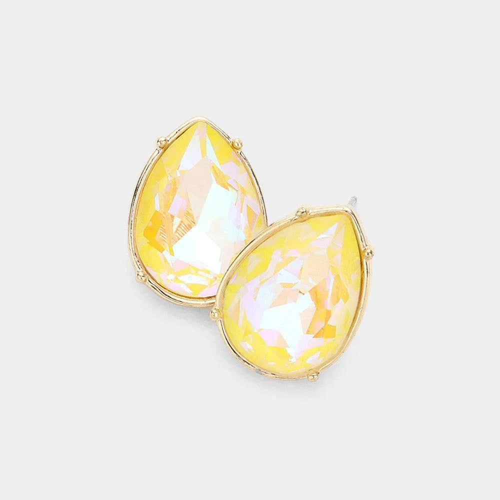 Yellow Teardrop Stone Stud Earrings - Jewelry Store by Erik Rayo