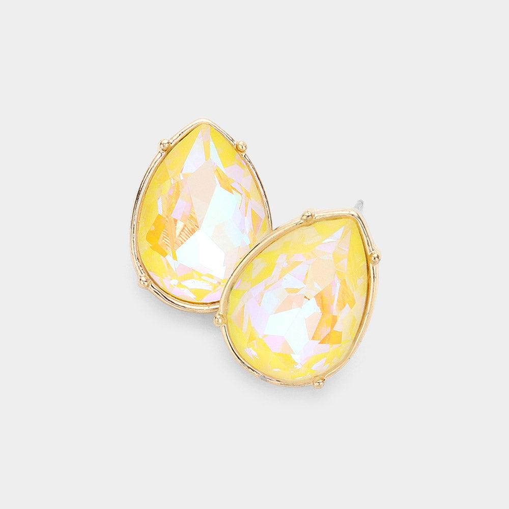 Yellow Teardrop Stone Stud Earrings